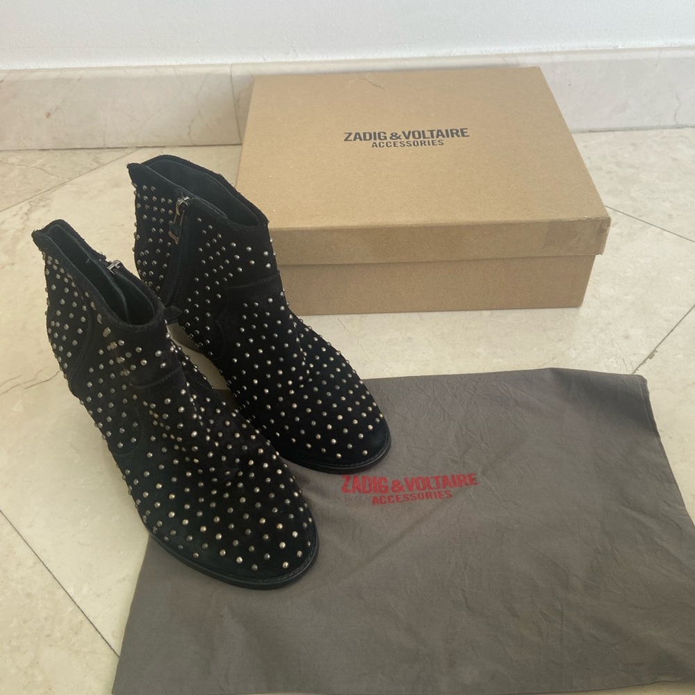 Zadig & Voltaire Black Suede Booties with silver hardware size 39/9